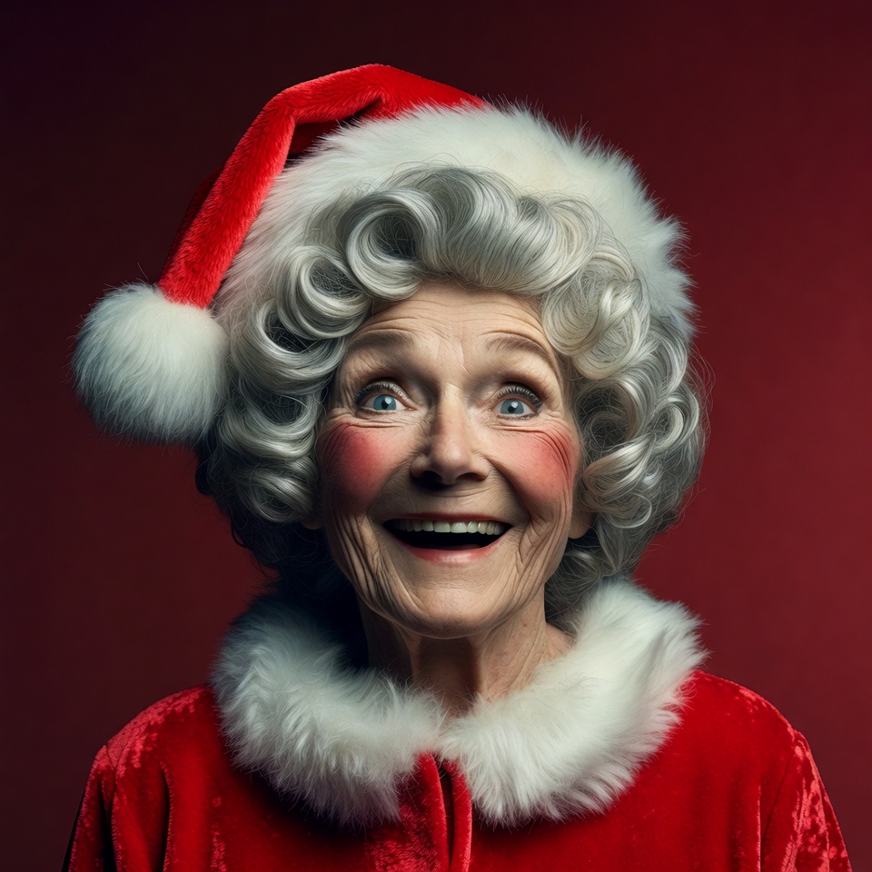 Elderly woman in Santa hat smiling Elderly woman in Santa hat smiling