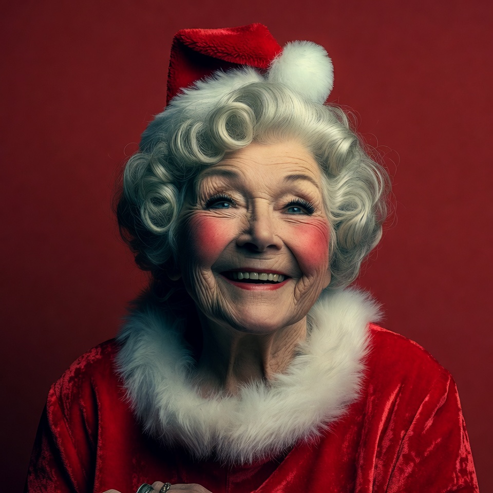 Elderly woman in Santa hat smiling Elderly woman in Santa hat smiling