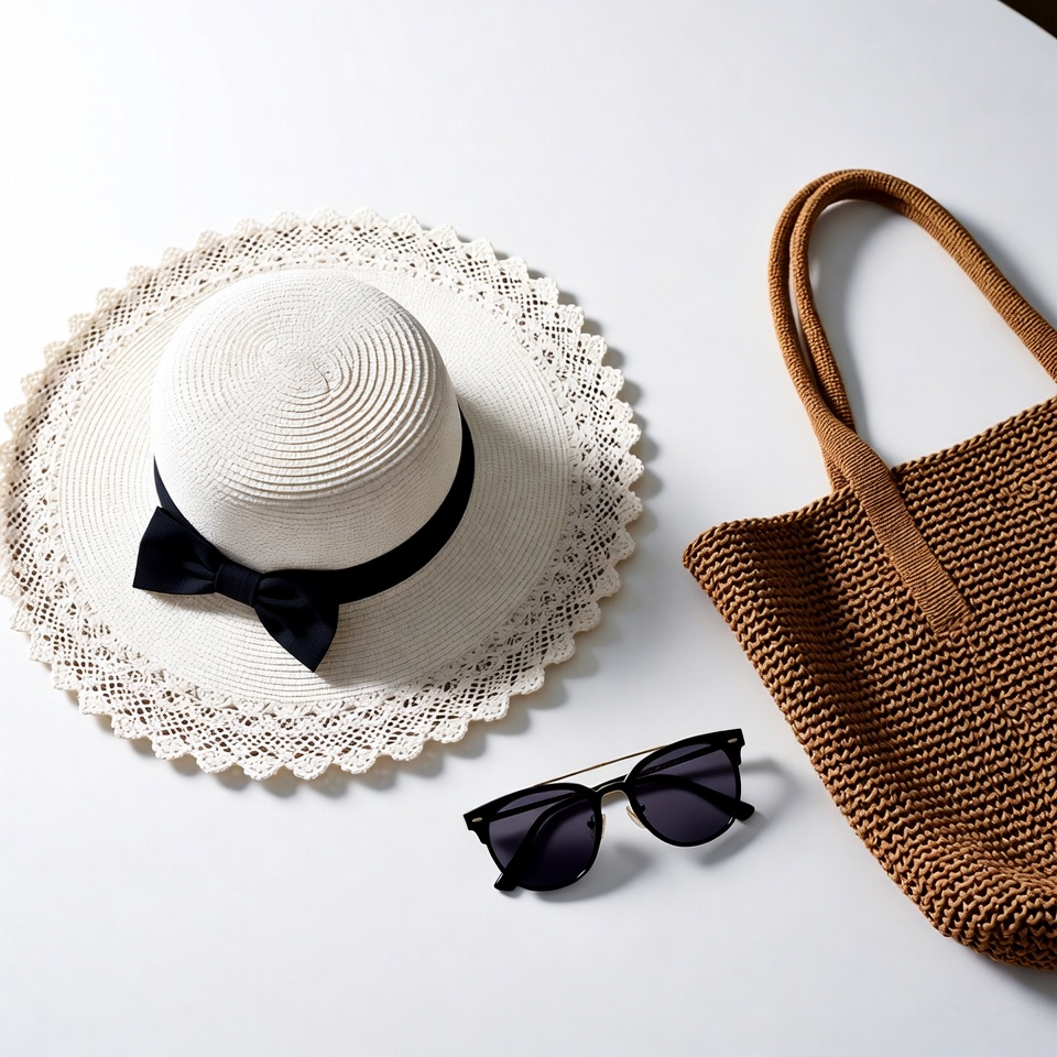 White Straw Hat with Sunglasses and Tote White Straw Hat with Sunglasses and Tote