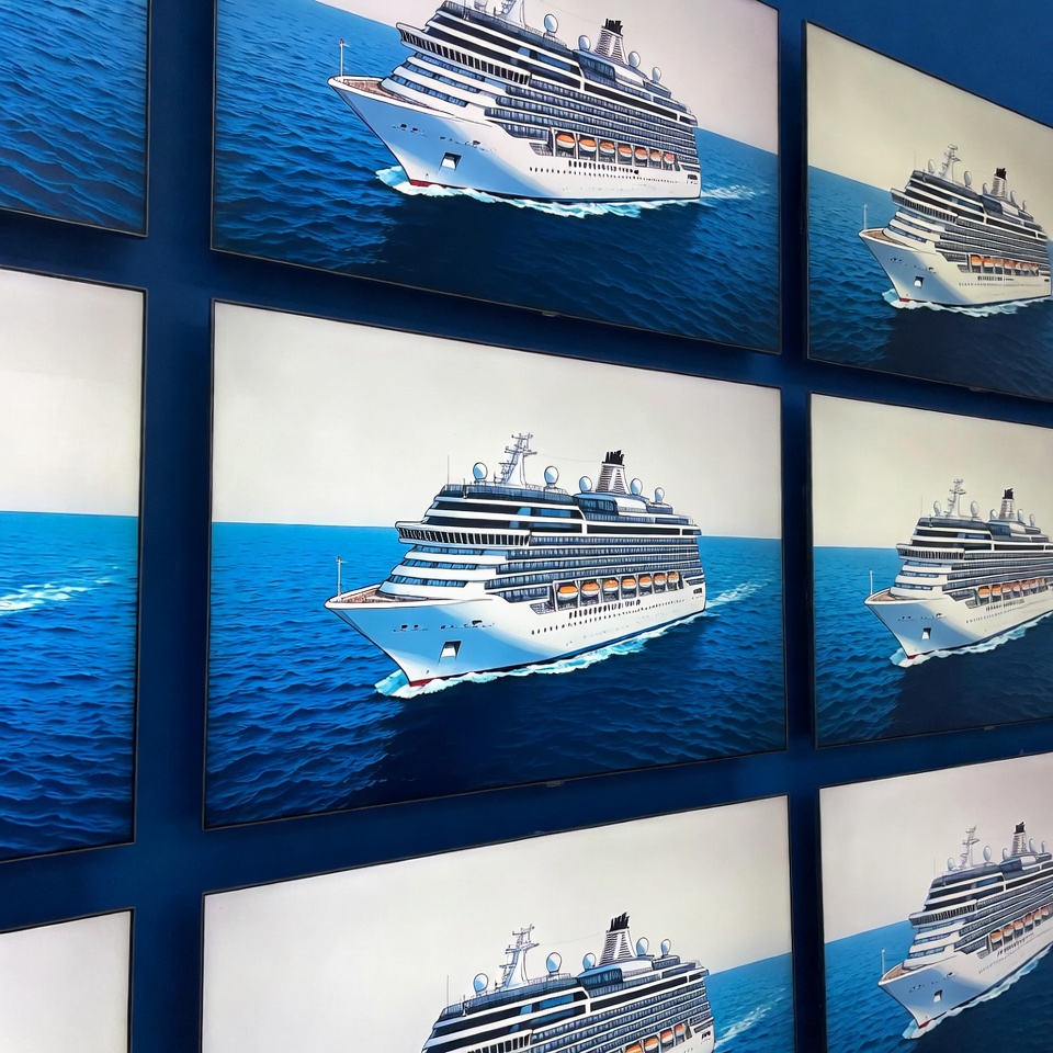 Cruise Ship Displays on Blue Wall Cruise Ship Displays on Blue Wall