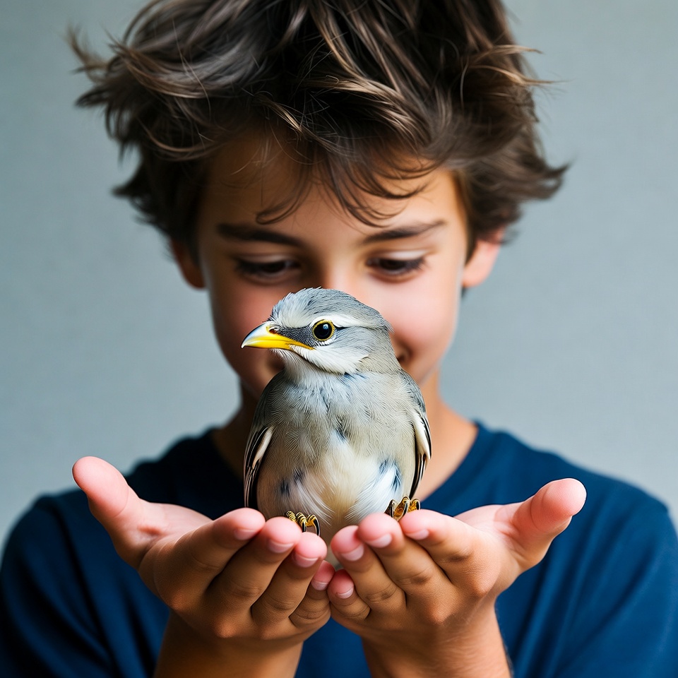 Boy holding small bird Boy holding small bird