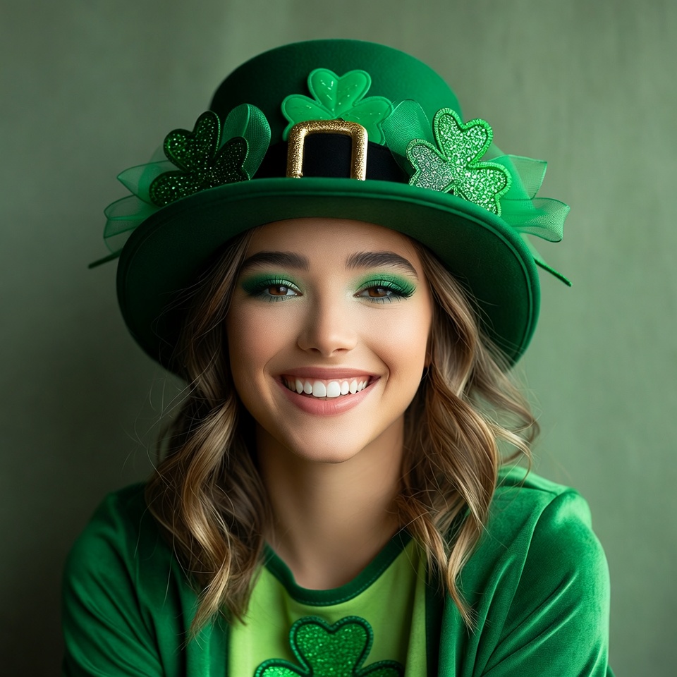 Woman in green St. Patrick's hat Woman in green St. Patrick's hat