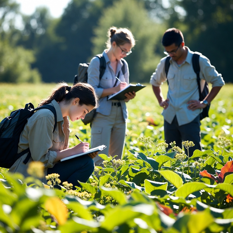 Scientists Studying Plants in Field Scientists Studying Plants in Field