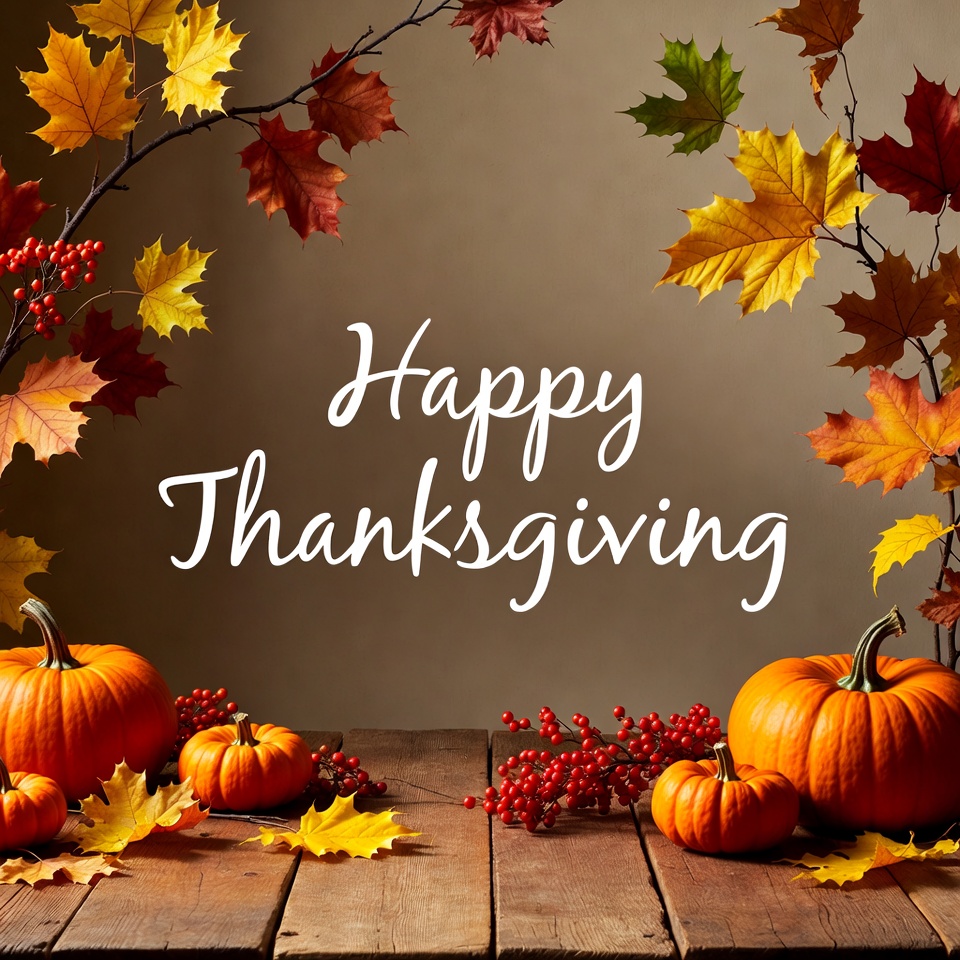 Happy Thanksgiving Pumpkins and Autumn Leaves Happy Thanksgiving Pumpkins and Autumn Leaves