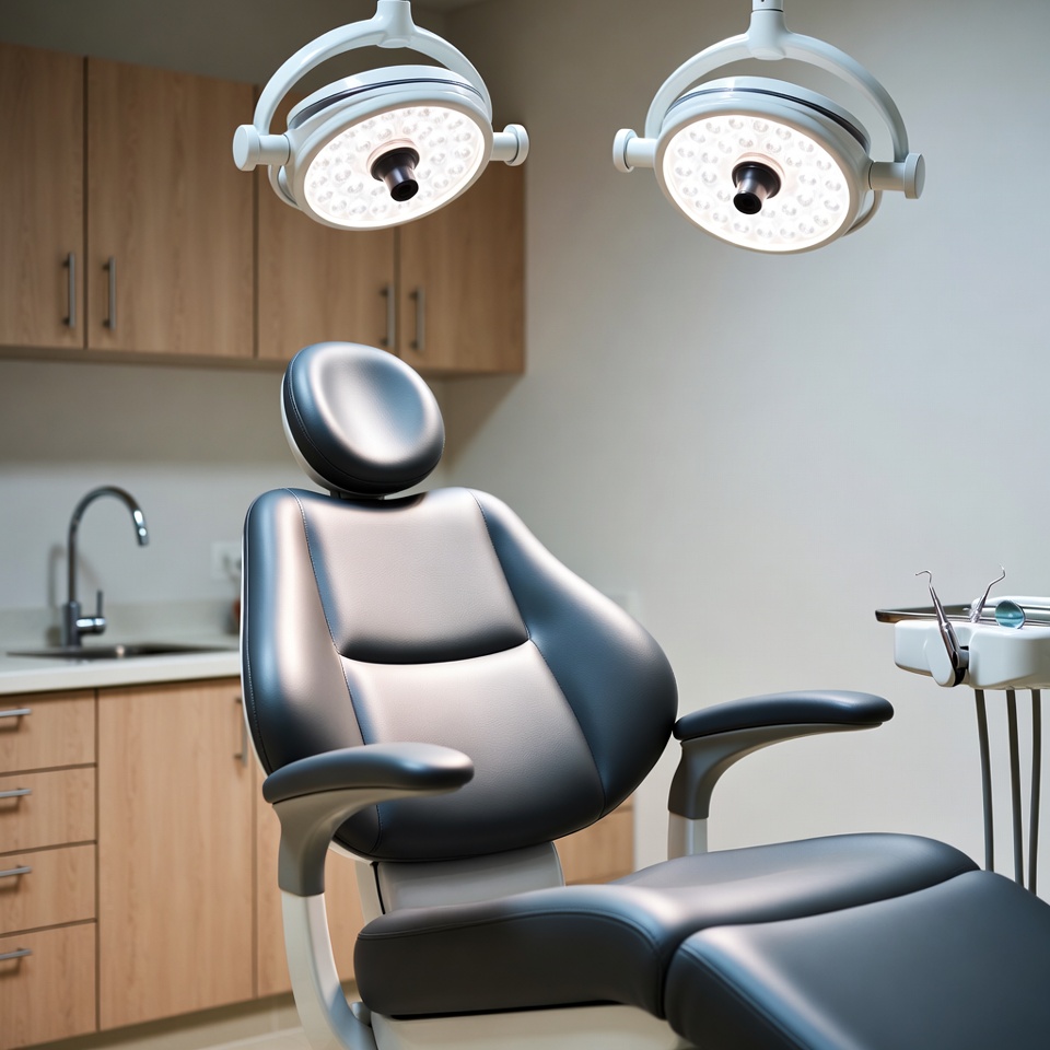 Empty Dental Chair with Surgical Lights Empty Dental Chair with Surgical Lights