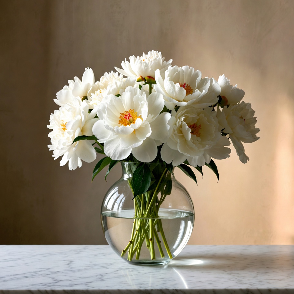 White Peonies in Glass Vase White Peonies in Glass Vase