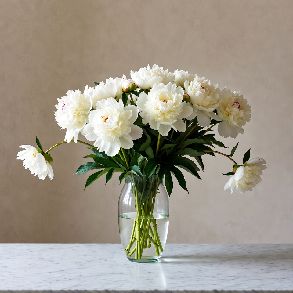 White Peonies in Glass Vase White Peonies in Glass Vase