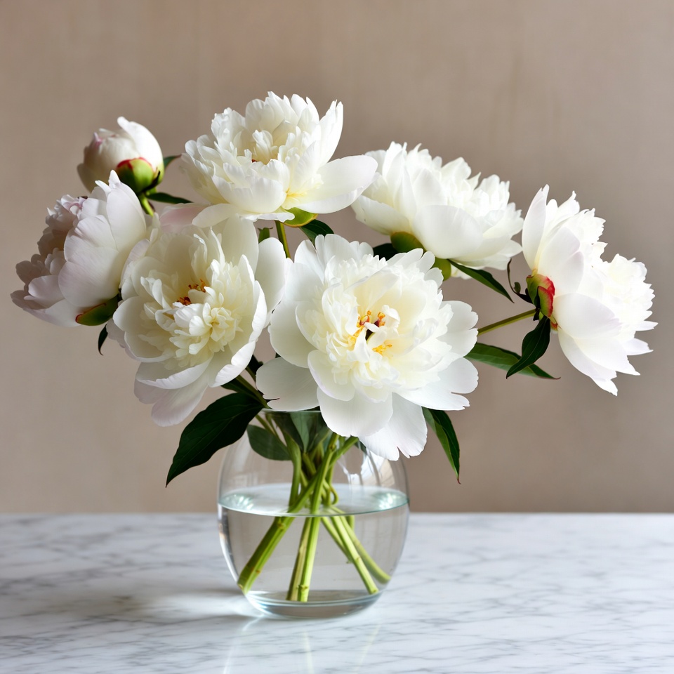 White Peonies in Glass Vase White Peonies in Glass Vase