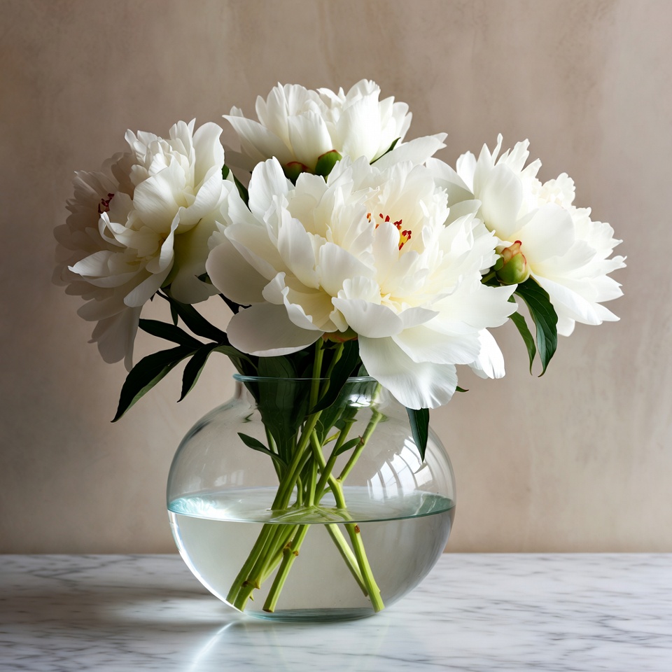 White Peonies in Glass Vase White Peonies in Glass Vase