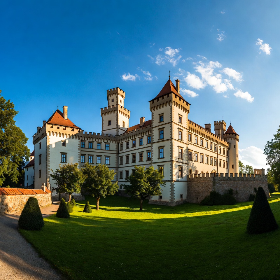 Medieval White Castle with Towers Medieval White Castle with Towers