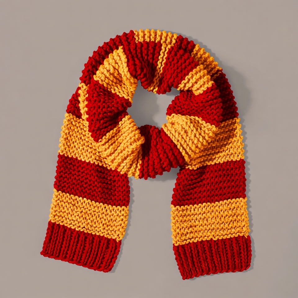 Red and Yellow Striped Knitted Scarf Red and Yellow Striped Knitted Scarf