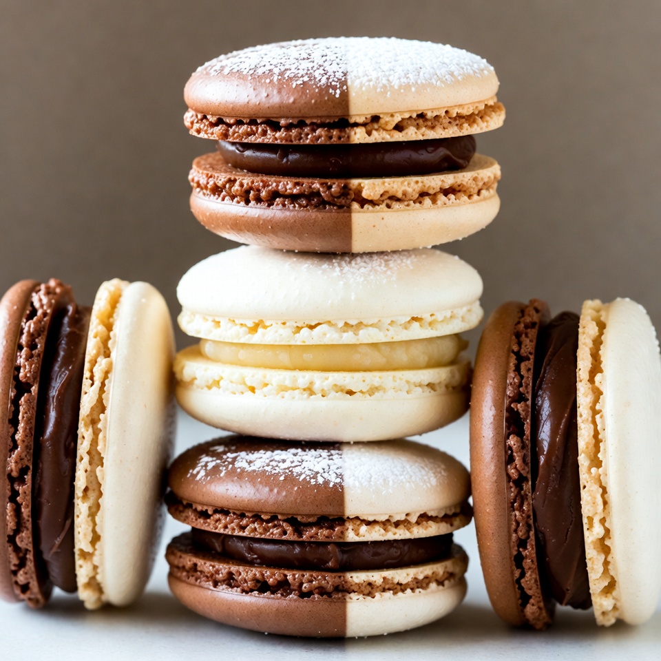 Stacked Chocolate Vanilla Macarons Stacked Chocolate Vanilla Macarons