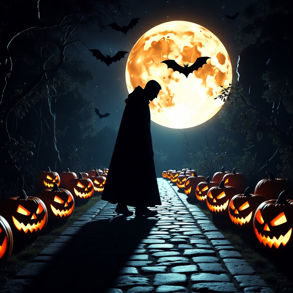Silhouette Vampire Walking Halloween Path Silhouette Vampire Walking Halloween Path