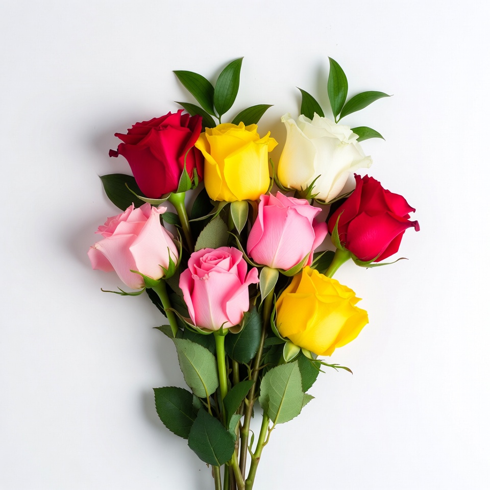 Colorful Roses Bouquet on White Background Colorful Roses Bouquet on White Background