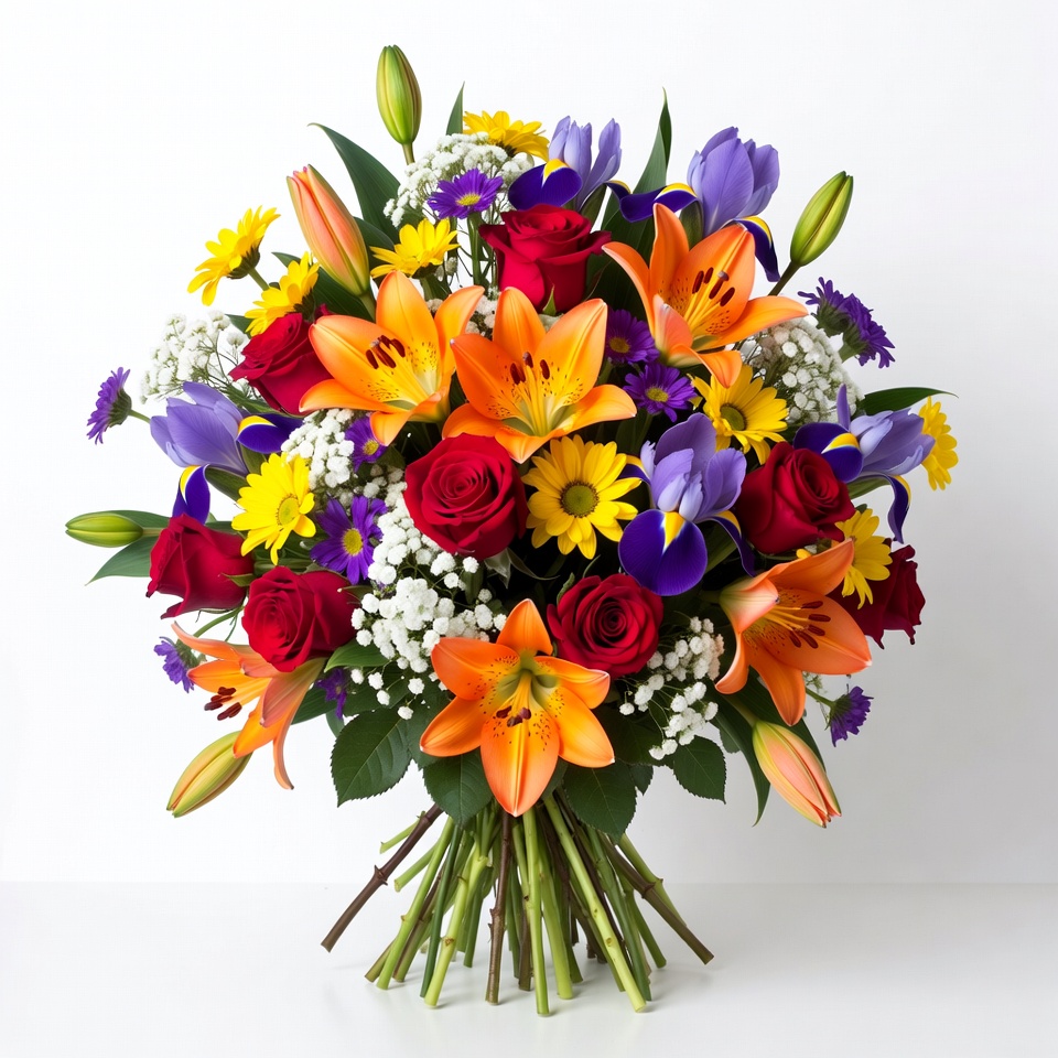 Colorful Bouquet of Roses Lilies Irises Colorful Bouquet of Roses Lilies Irises