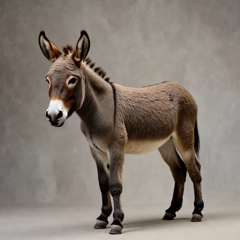 Cute donkey standing on gray background Cute donkey standing on gray background
