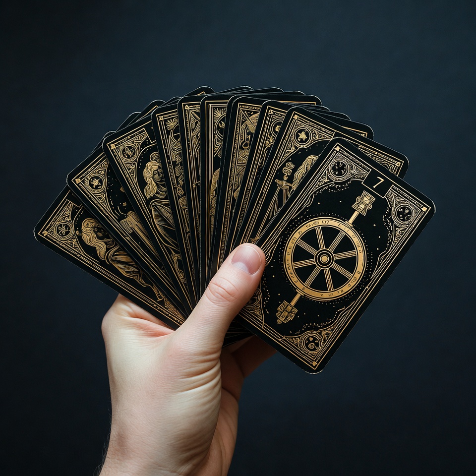 Hand holding fanned tarot cards Hand holding fanned tarot cards