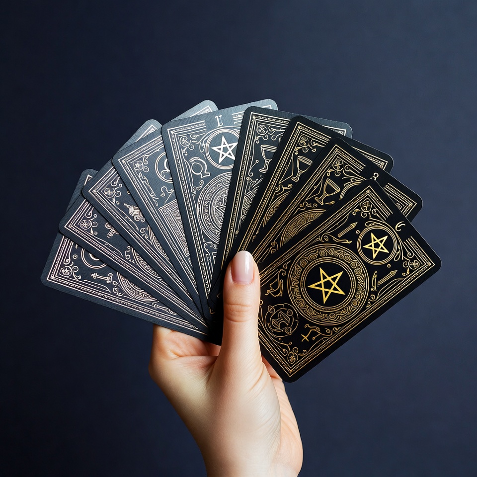 Woman holding tarot cards fan Woman holding tarot cards fan