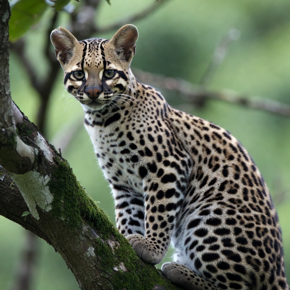 Ocelot cub on tree branch Ocelot cub on tree branch