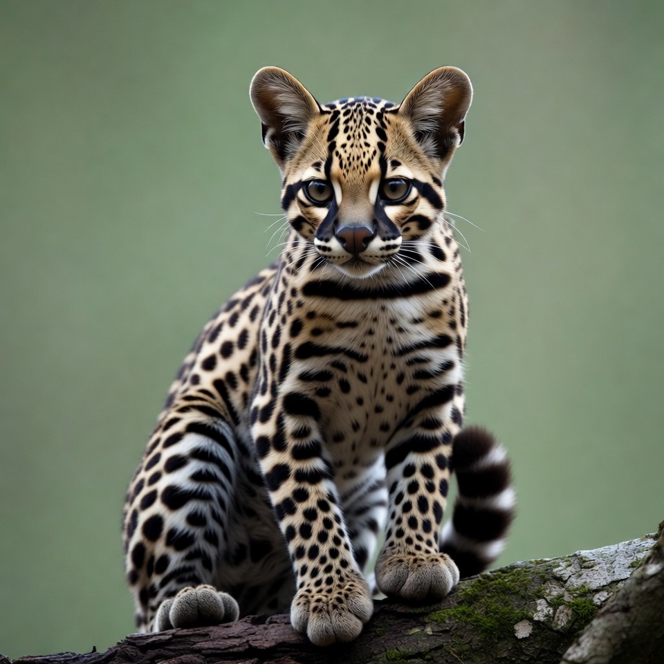 Cute Ocelot Kitten on Log Cute Ocelot Kitten on Log