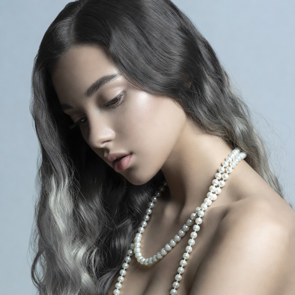 Woman with pearl necklace profile Woman with pearl necklace profile