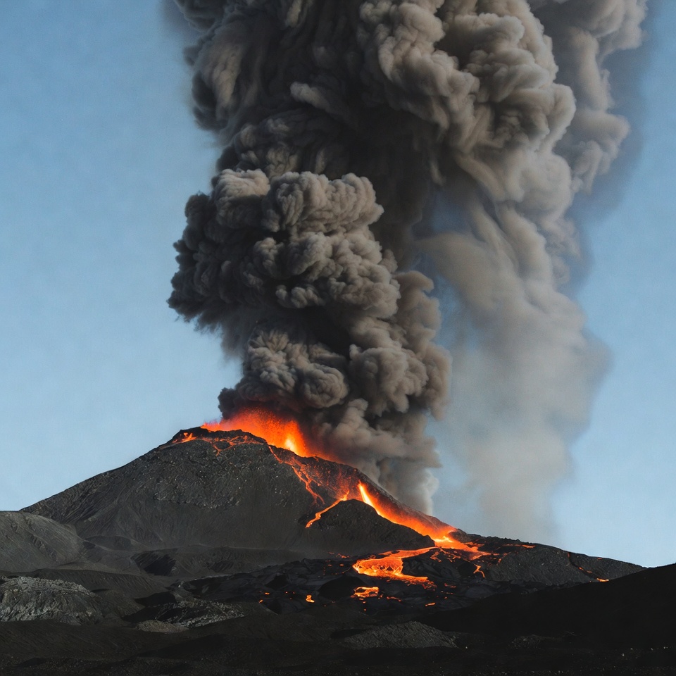 Erupting Volcano with Ash Plume Erupting Volcano with Ash Plume