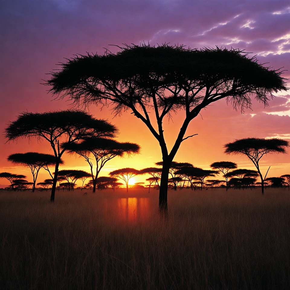 Acacia Trees at African Savanna Sunset Acacia Trees at African Savanna Sunset