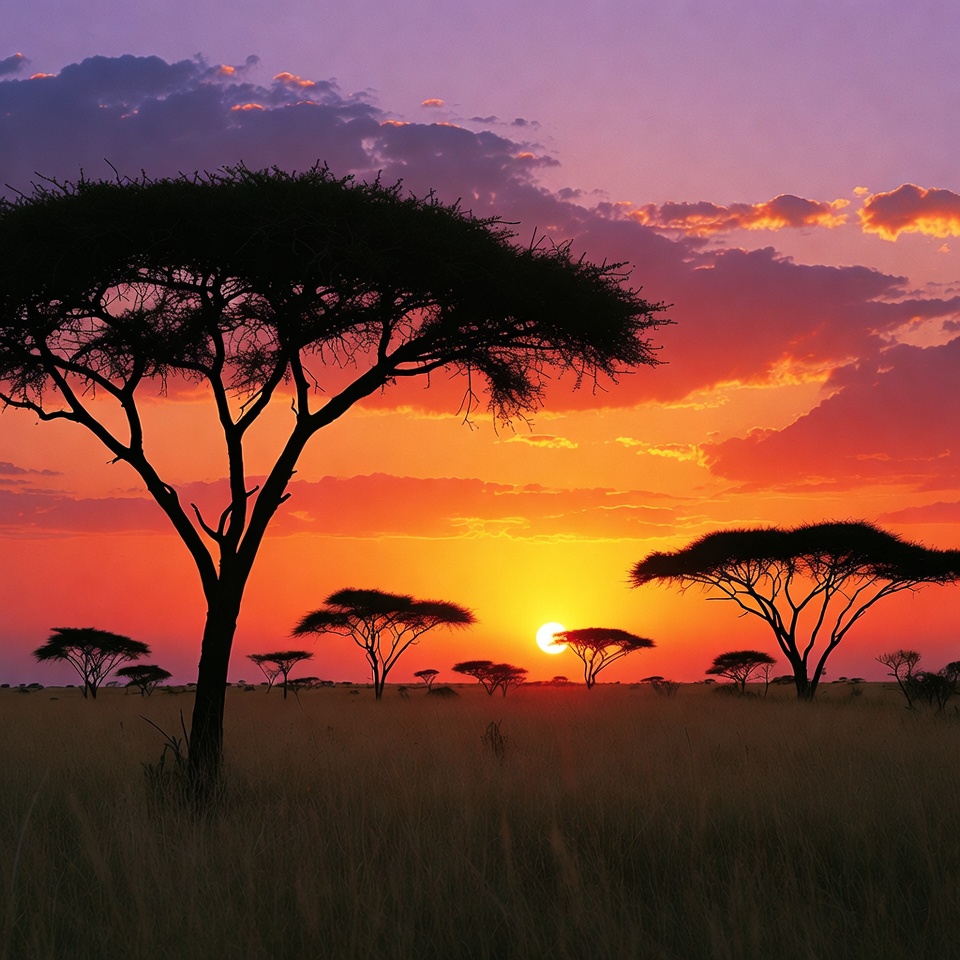 Acacia Trees at African Savanna Sunset Acacia Trees at African Savanna Sunset