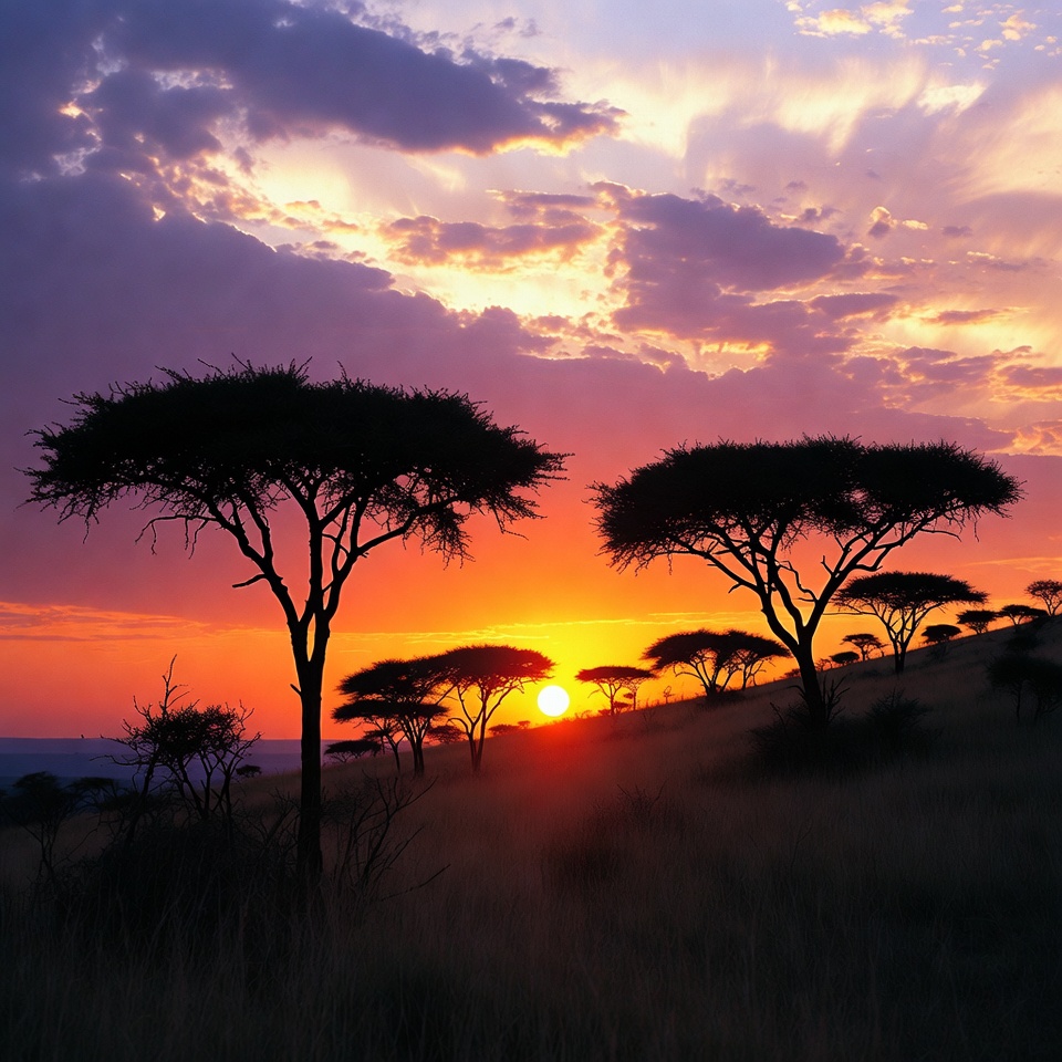 Acacia Trees at Sunset Savanna Acacia Trees at Sunset Savanna