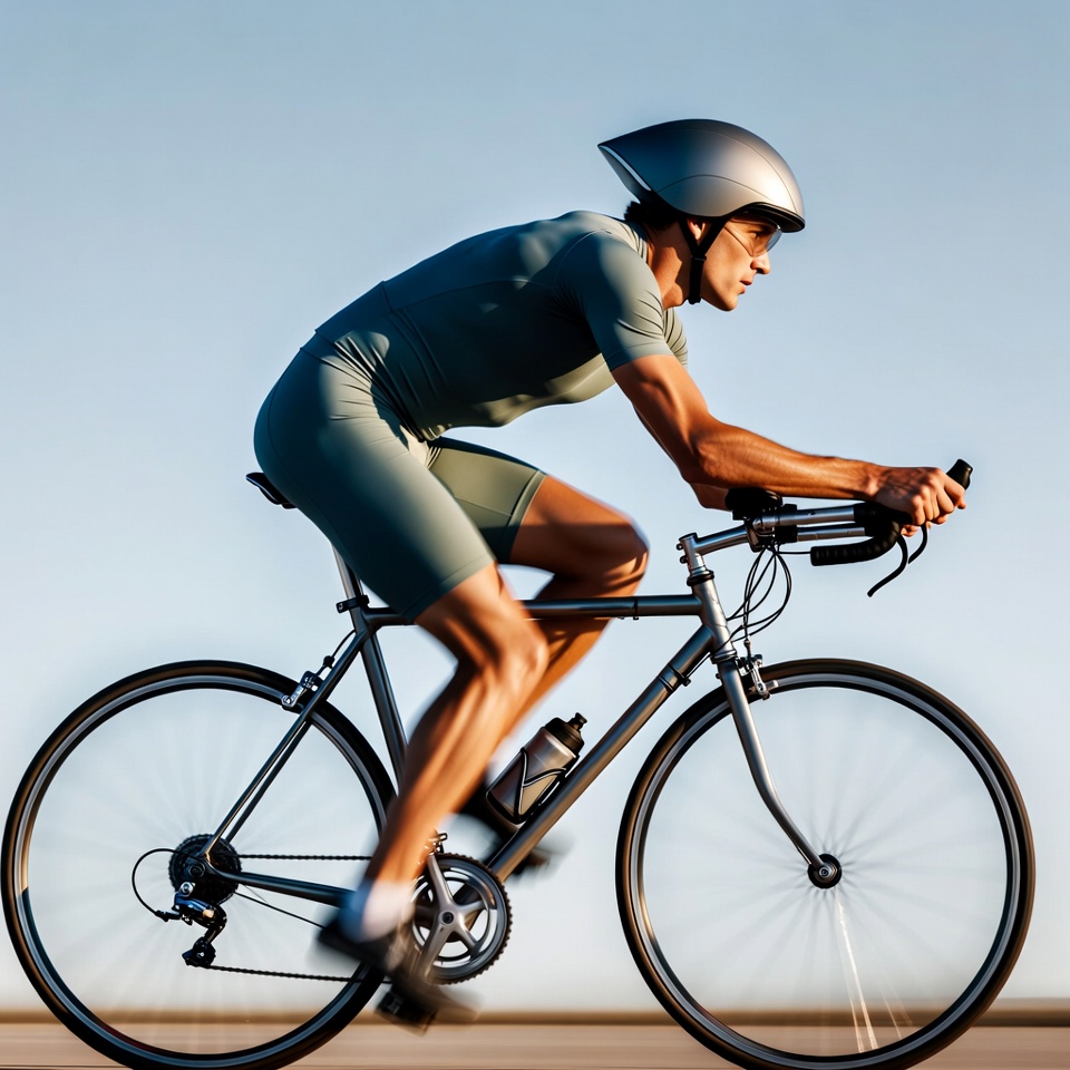 Man cycling on road in triathlon suit Man cycling on road in triathlon suit