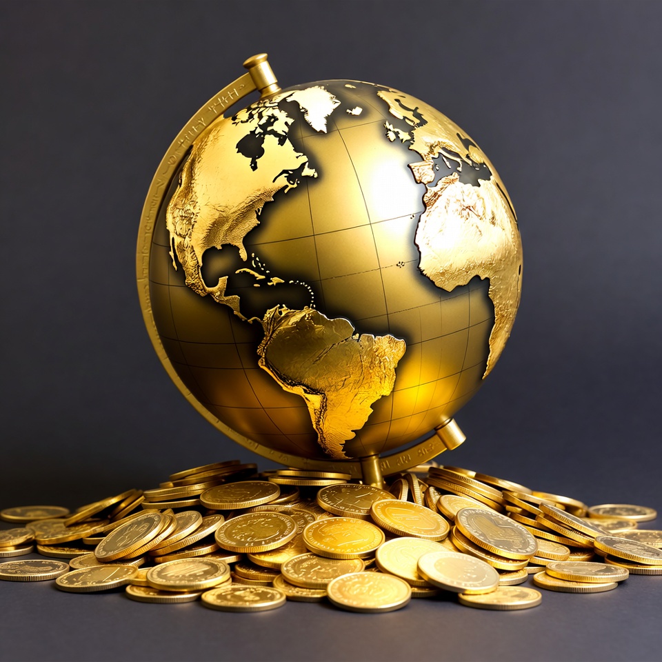 Golden Globe on Pile of Gold Coins Golden Globe on Pile of Gold Coins