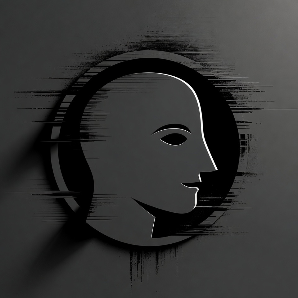 Silhouette Woman Profile in Glitch Circle Silhouette Woman Profile in Glitch Circle