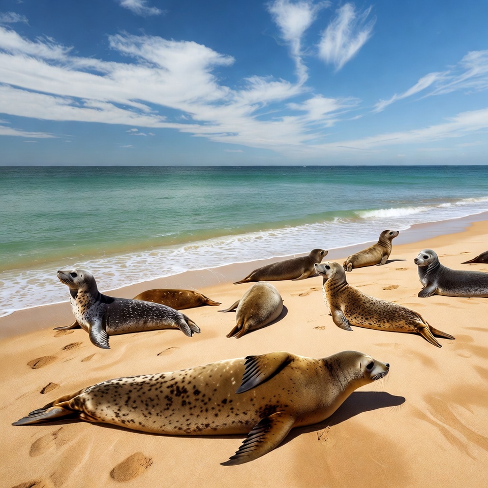 Seals resting on sandy beach Seals resting on sandy beach
