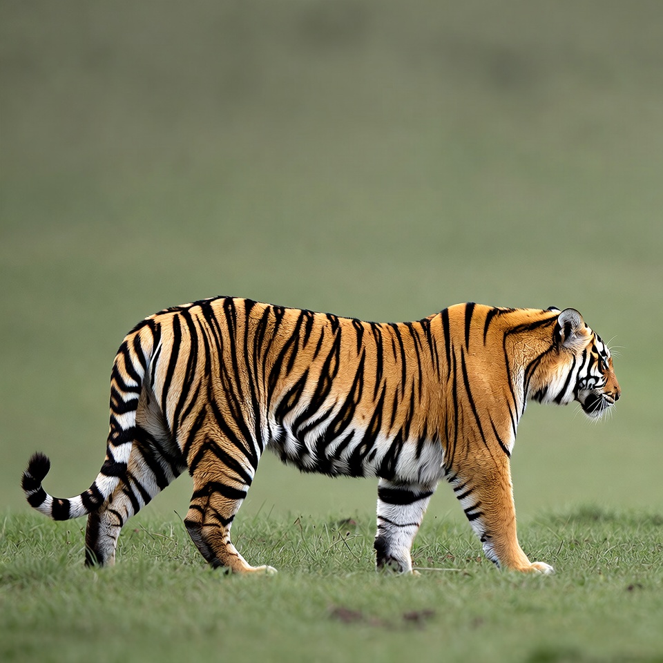 Tiger walking in green grass Tiger walking in green grass