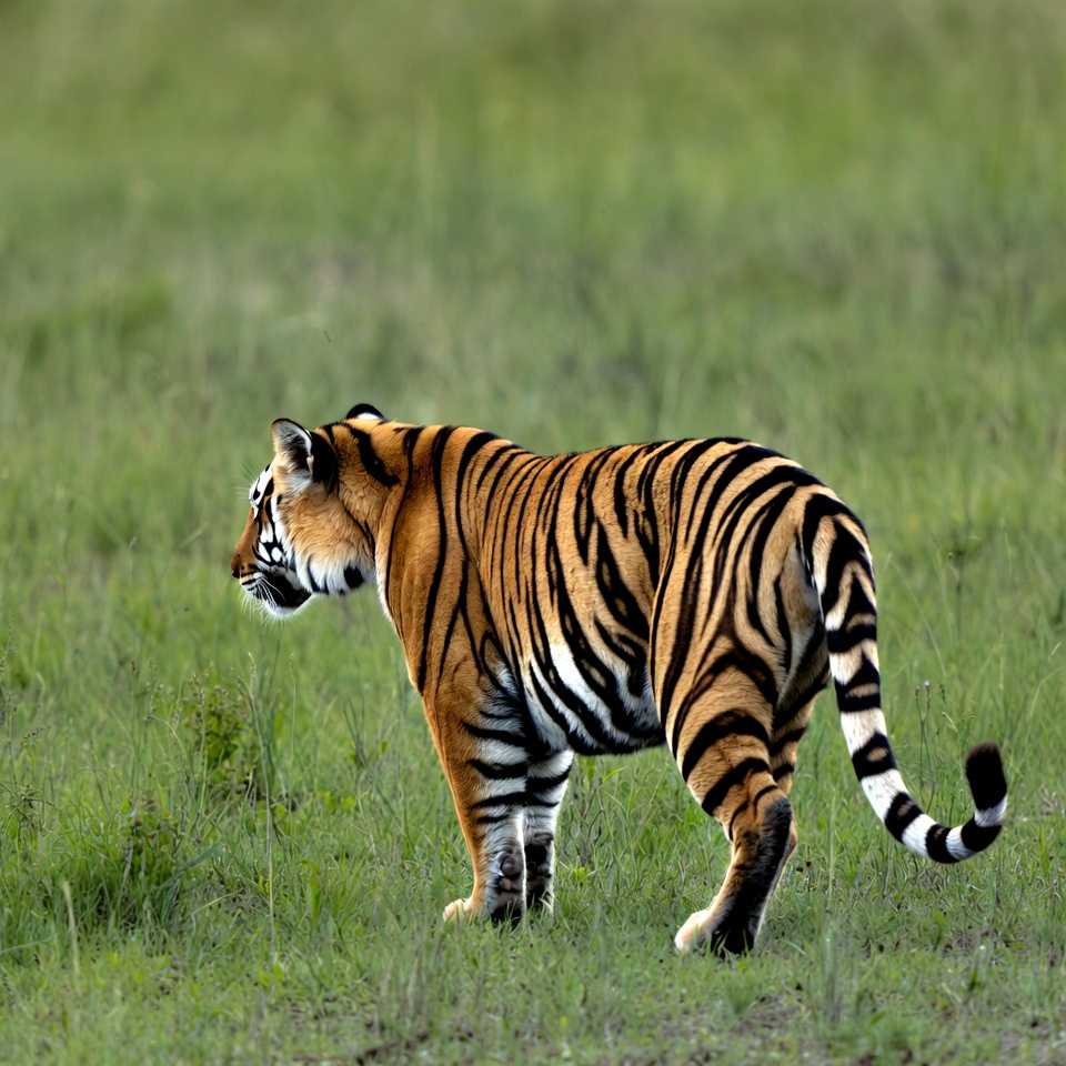 Tiger standing in green grass Tiger standing in green grass