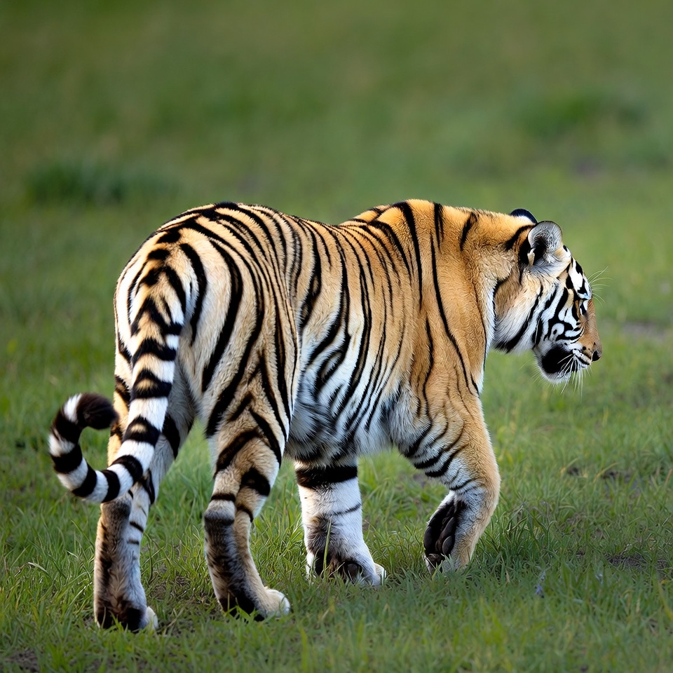 Tiger walking in green grass Tiger walking in green grass