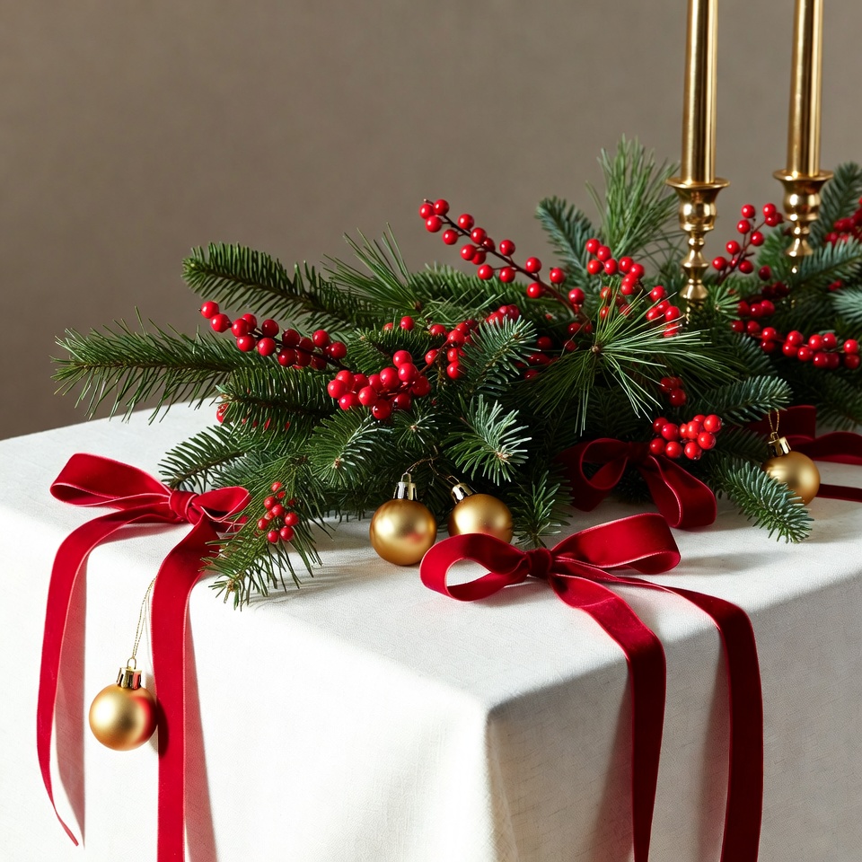 Christmas Evergreen Centerpiece with Red Berries Christmas Evergreen Centerpiece with Red Berries