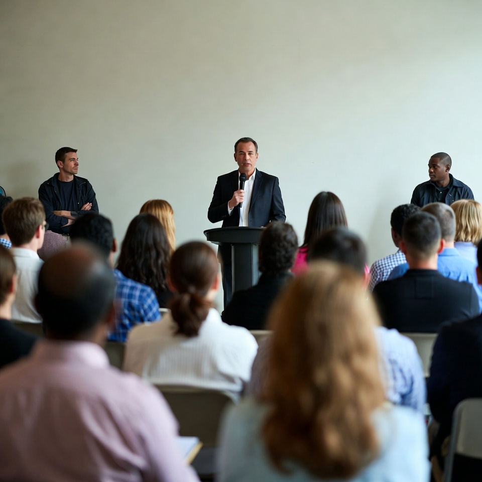 Man speaking at business conference Man speaking at business conference