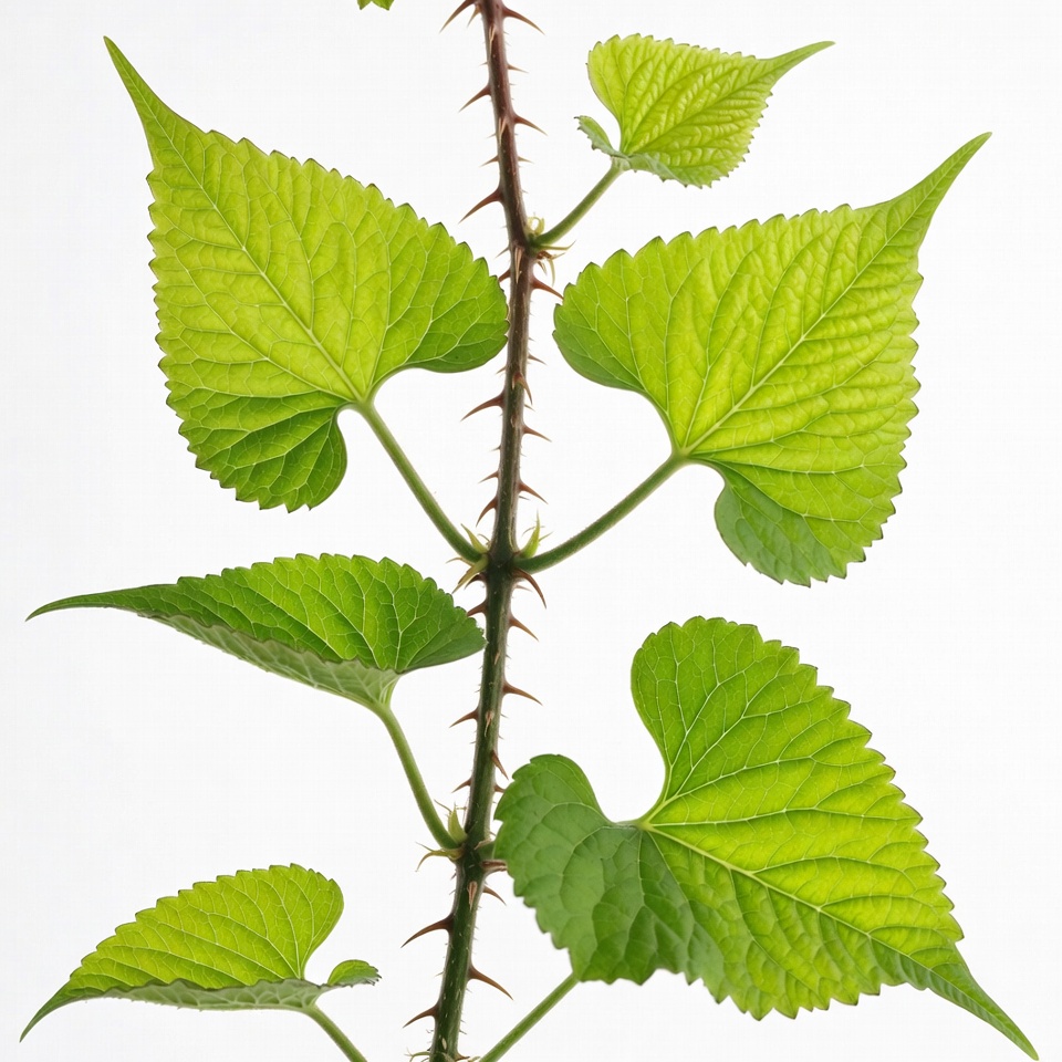 Green thorny plant stem with leaves Green thorny plant stem with leaves