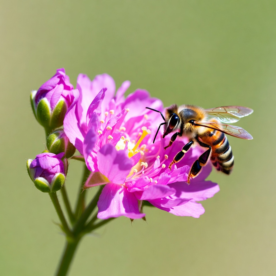 Honeybee Pollinating Pink Flower Honeybee Pollinating Pink Flower