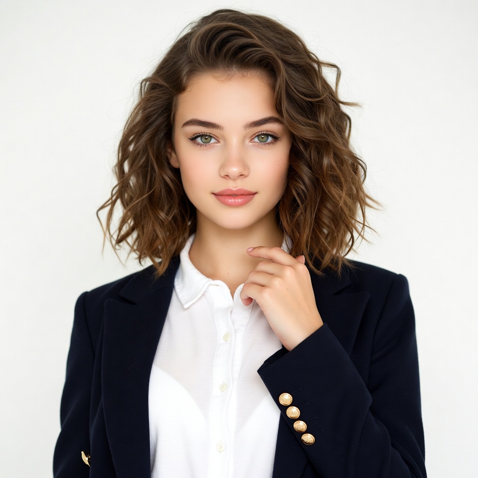 Young woman in navy blazer Young woman in navy blazer