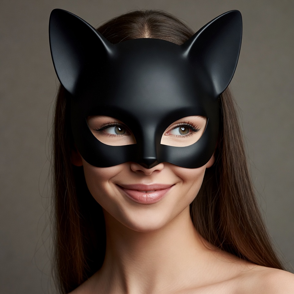 Woman wearing black cat mask Woman wearing black cat mask