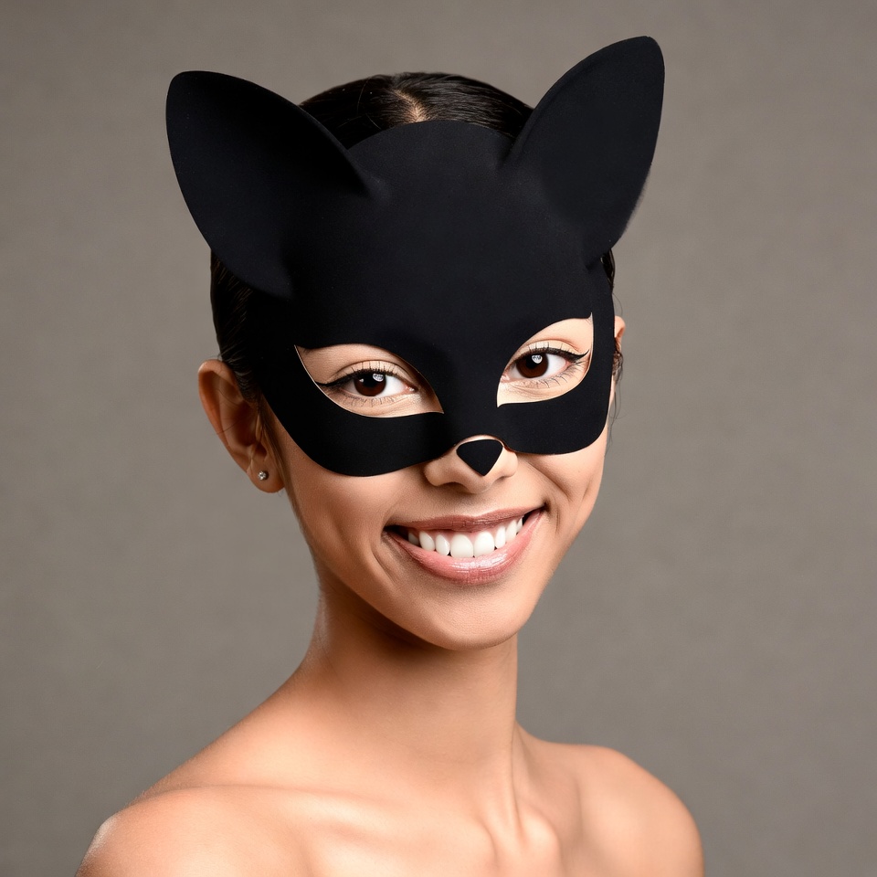 Asian woman wearing black cat mask Asian woman wearing black cat mask