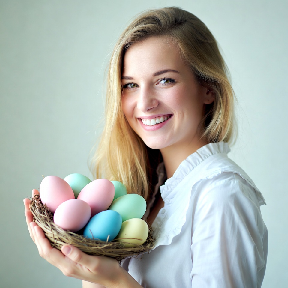 Woman holding colorful Easter eggs Woman holding colorful Easter eggs