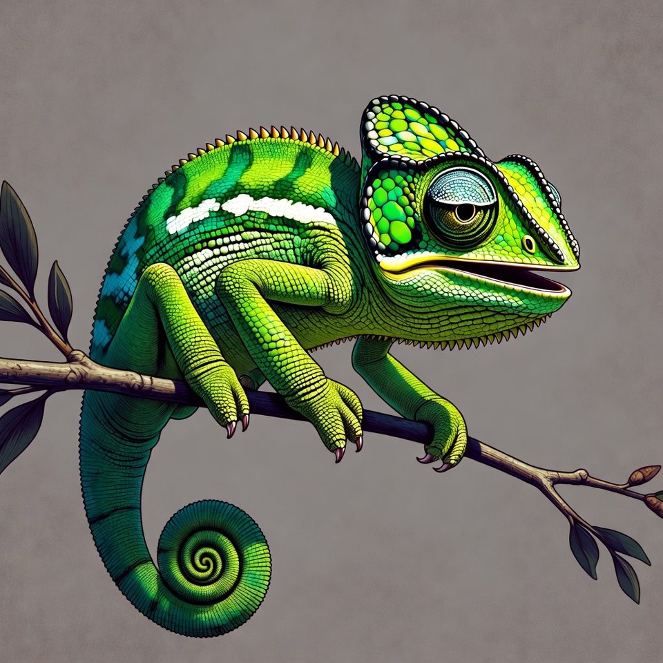 Green chameleon on branch Green chameleon on branch