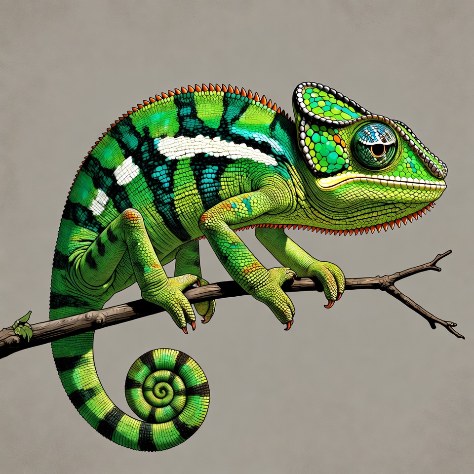 Green chameleon on branch Green chameleon on branch