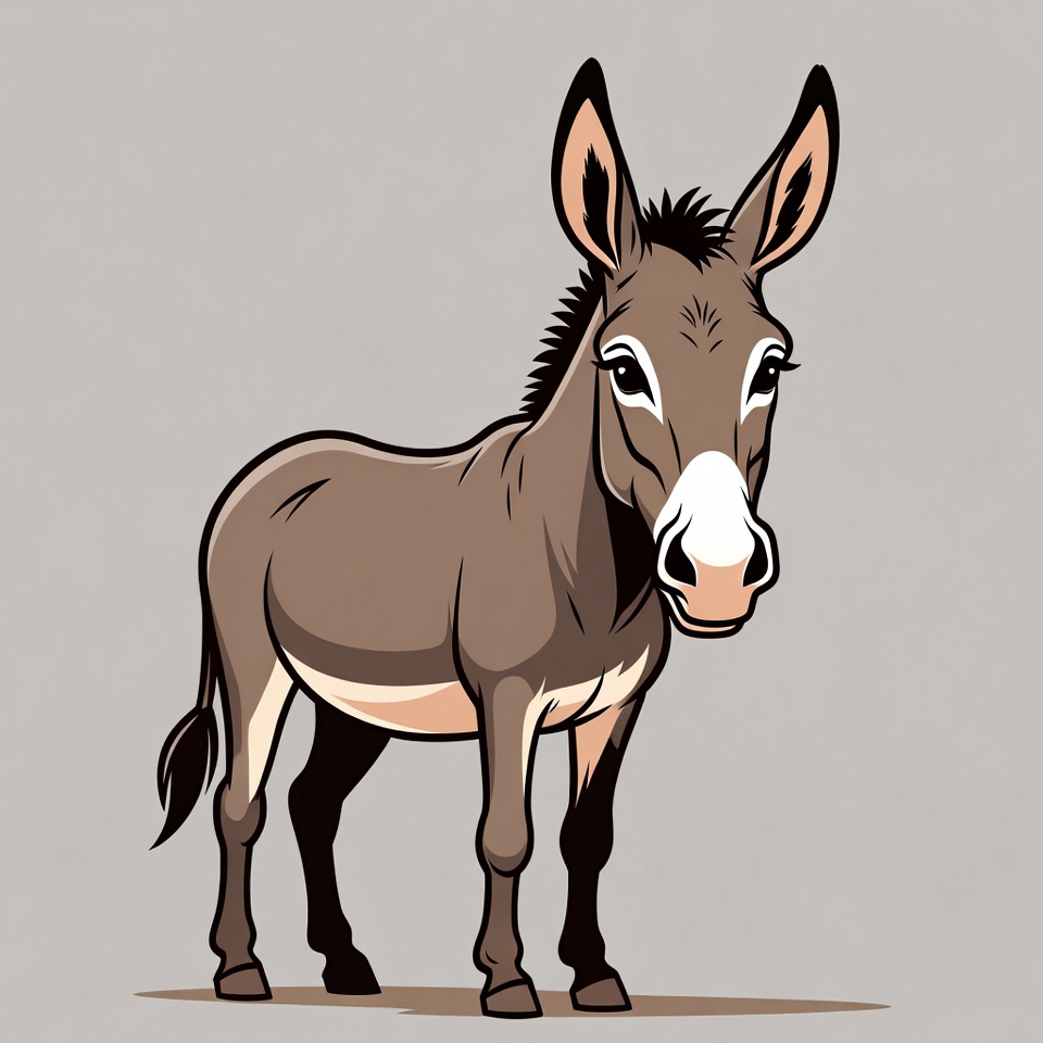 Cartoon Donkey Standing on Gray Background Cartoon Donkey Standing on Gray Background