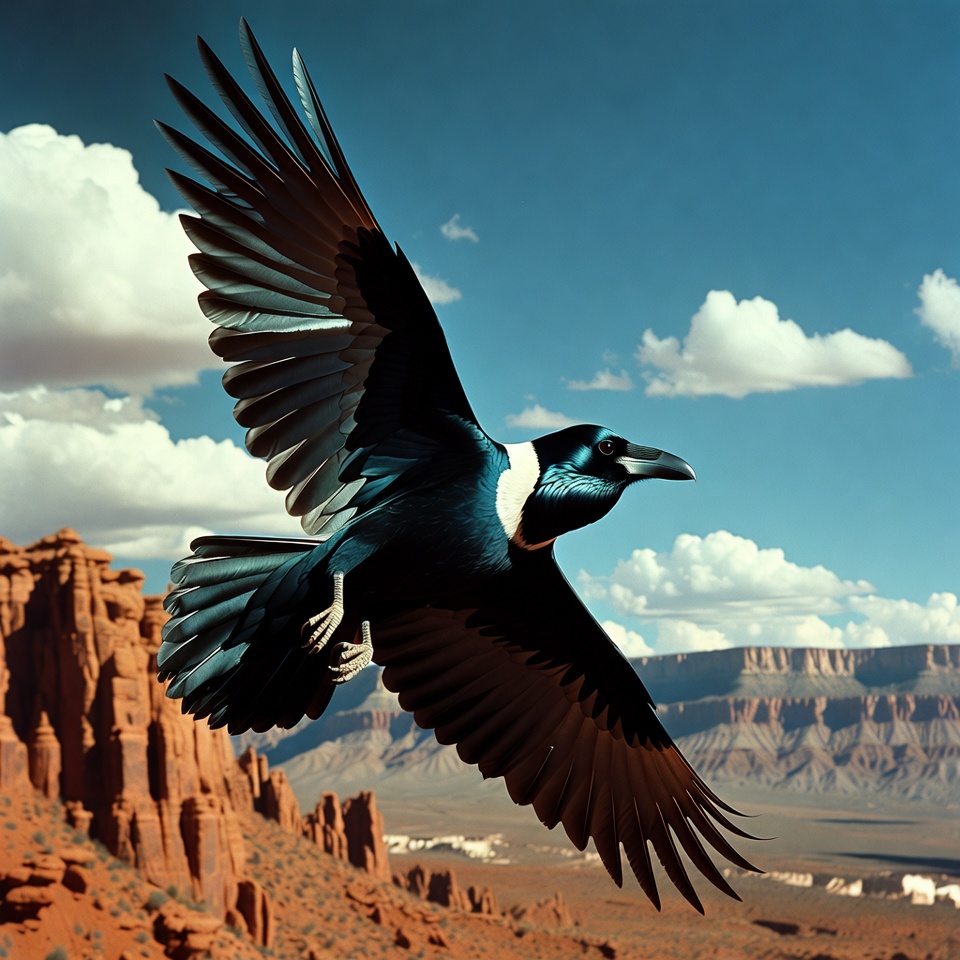 Magpie Flying over Red Rock Canyon Magpie Flying over Red Rock Canyon