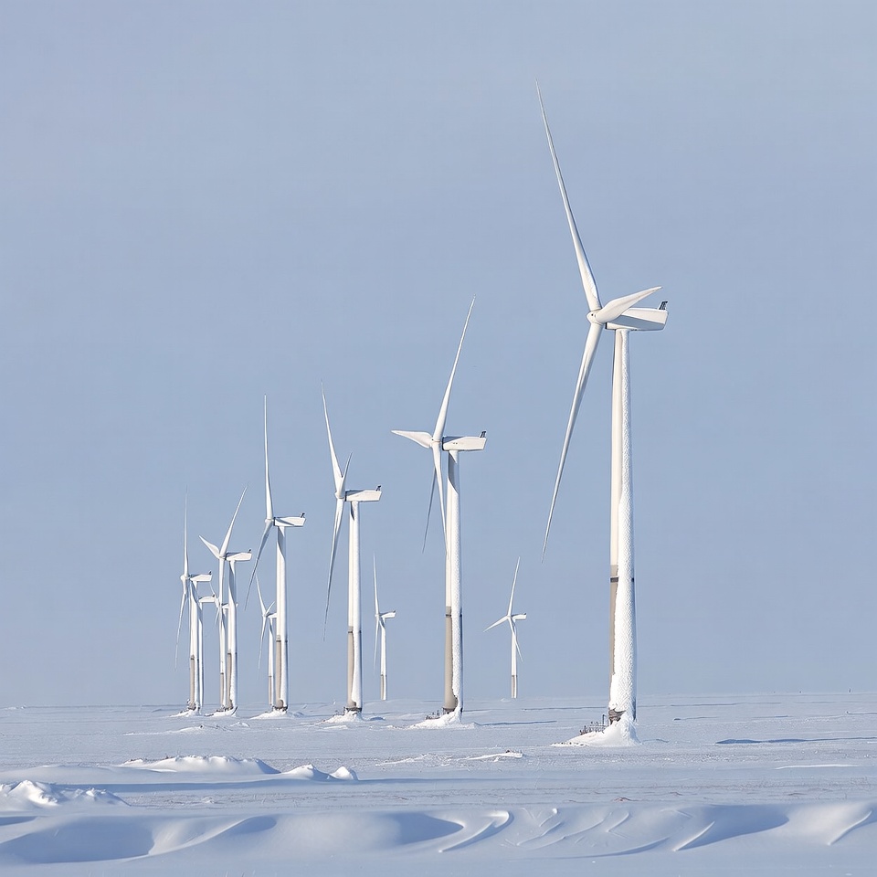 Wind Turbines in Snowy Field Wind Turbines in Snowy Field