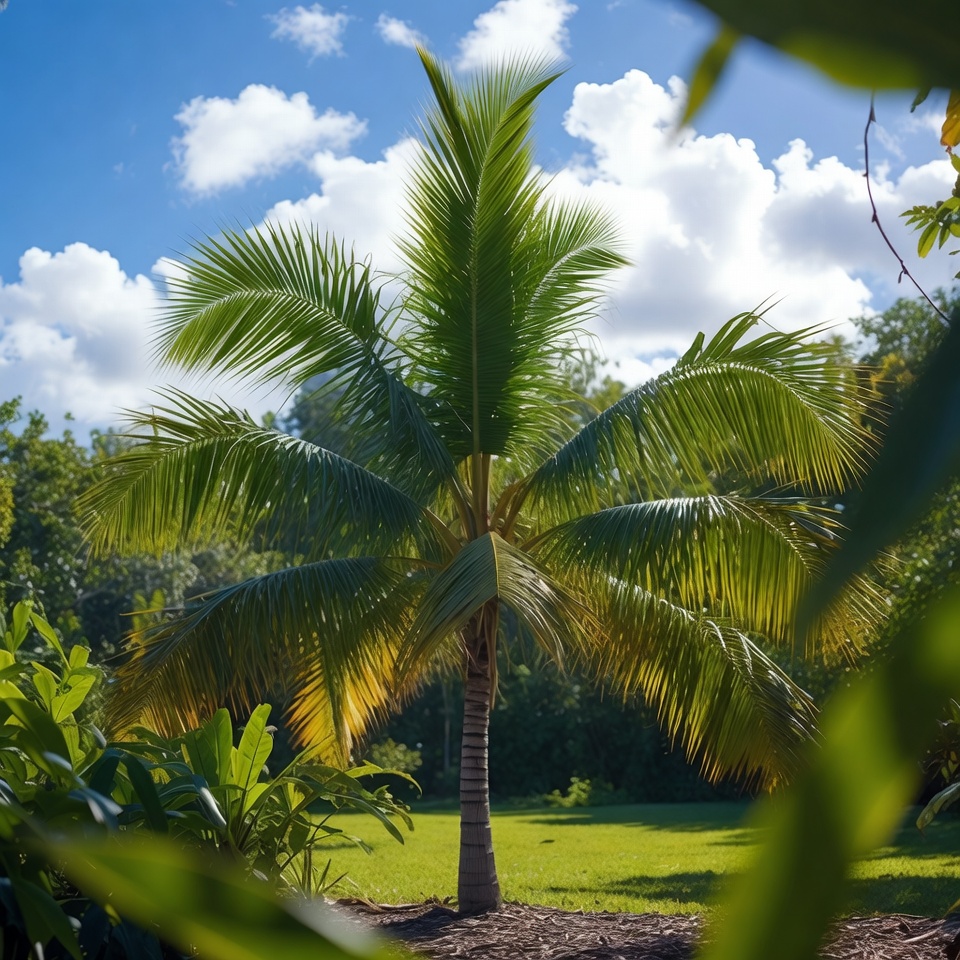 Tropical Palm Tree in Sunny Garden Tropical Palm Tree in Sunny Garden